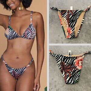 New! Ochie Black White Tropical Zebra Floral Print Swim Bikini Bottom 10606